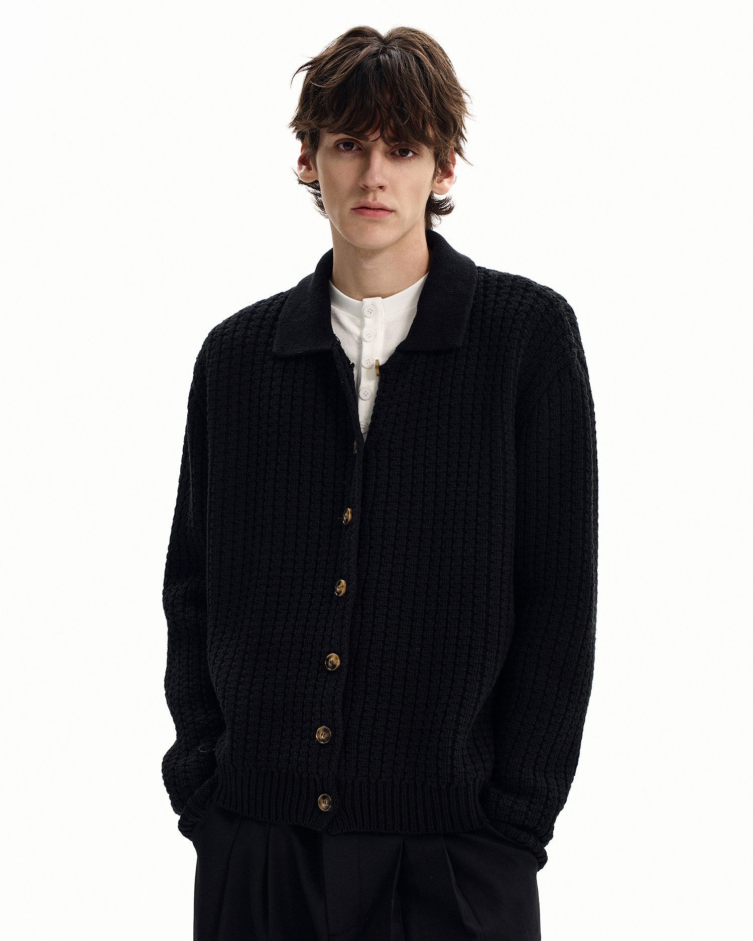 Textured Knit Button Cardigan