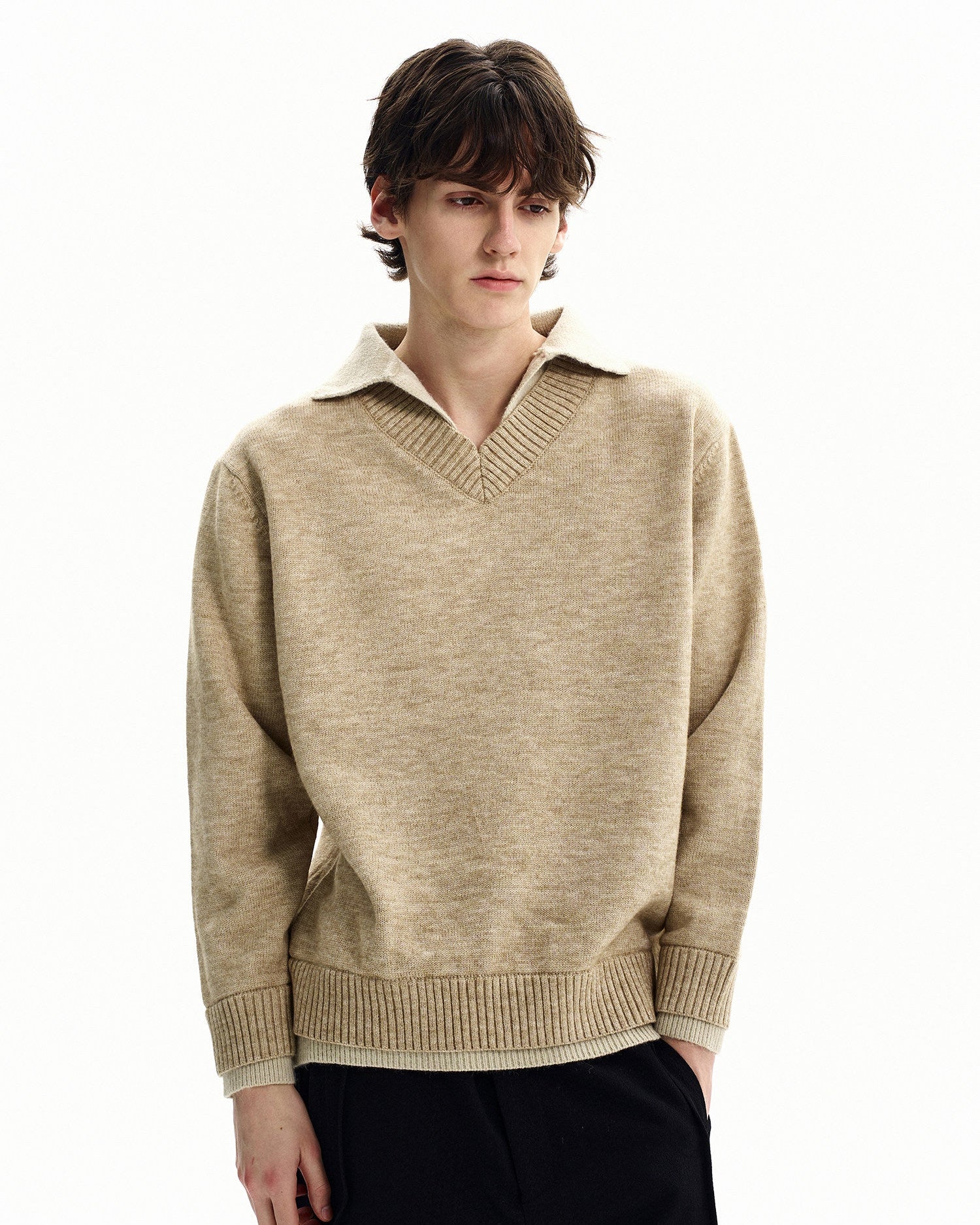 Merino Blend Knit Polo Sweater