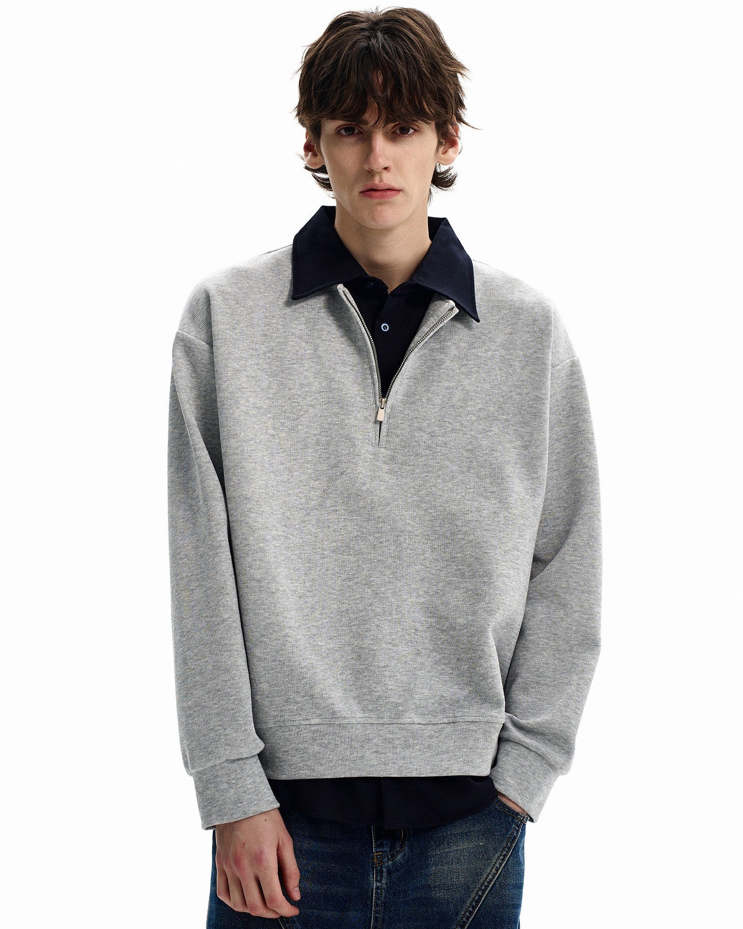 Brushed Cotton Half Zip Pullover Sweater