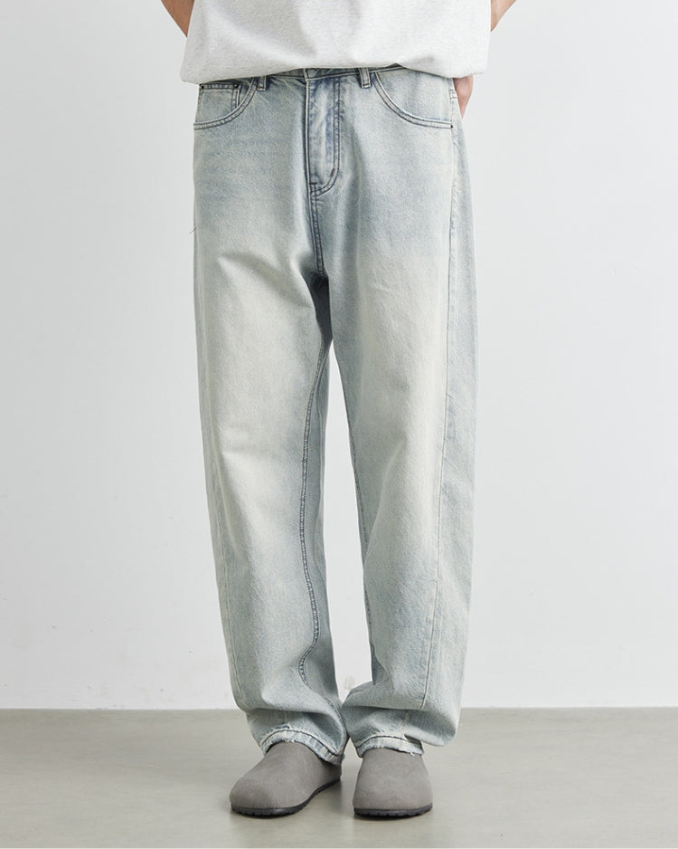 Light Wash Logo-Embroidered Baggy Jeans