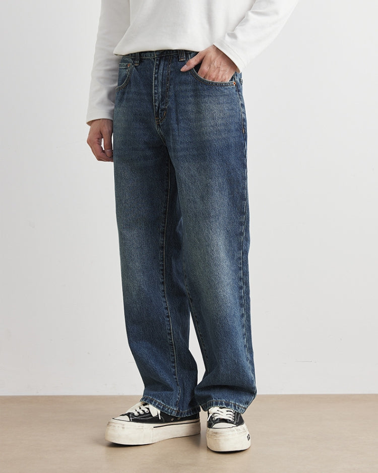 Vintage Wash Wide-Leg Denim Jeans
