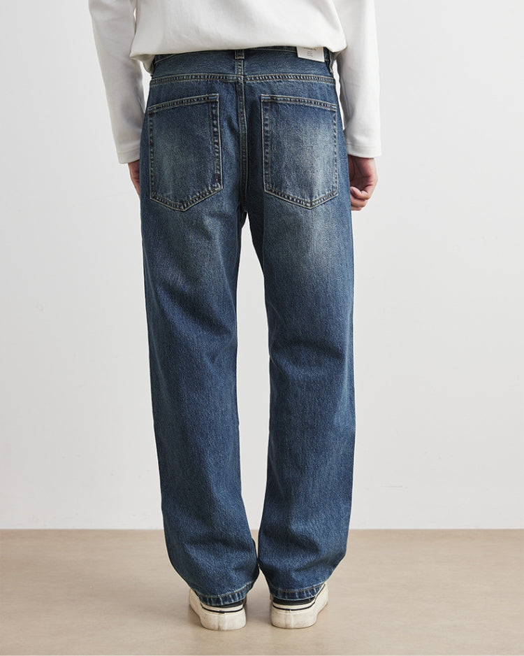 Vintage Wash Wide-Leg Denim Jeans