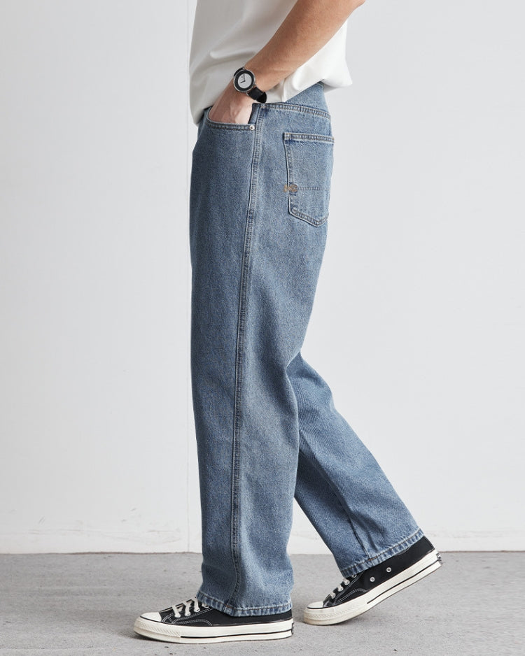 Washed Indigo Classic Straight Denim Jeans