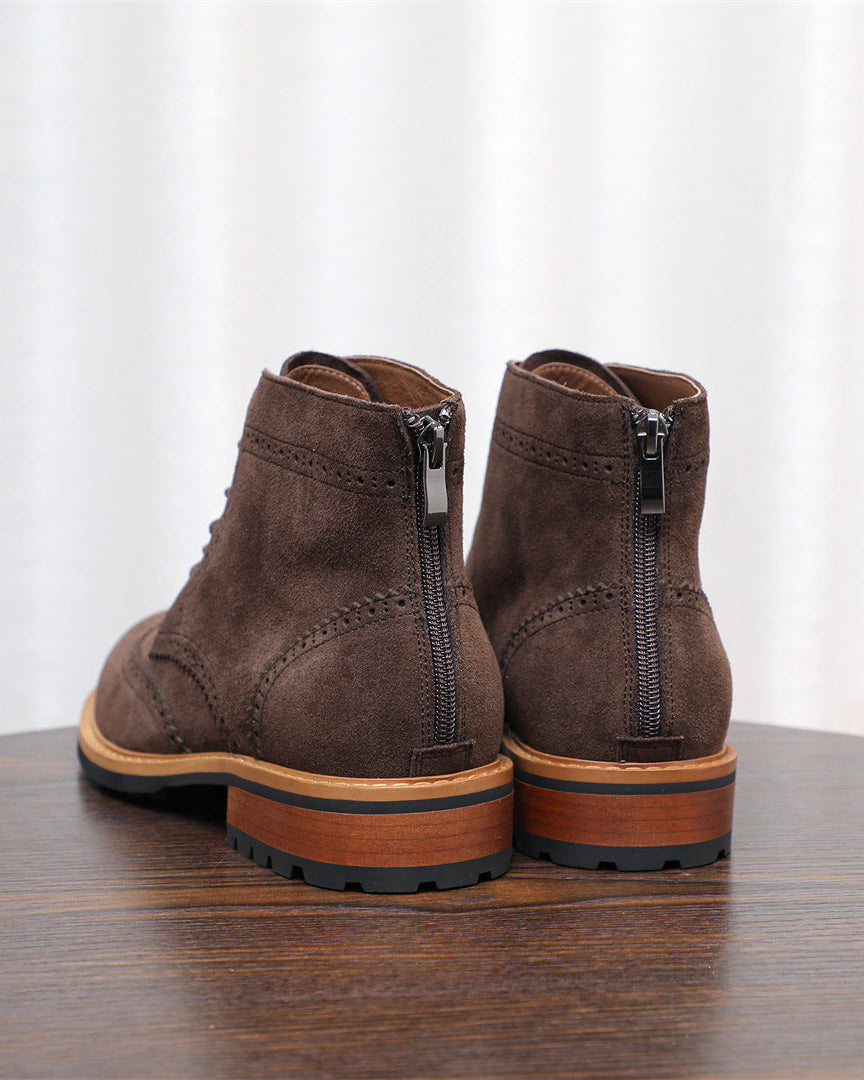 The Brogue Suede Zip Boots