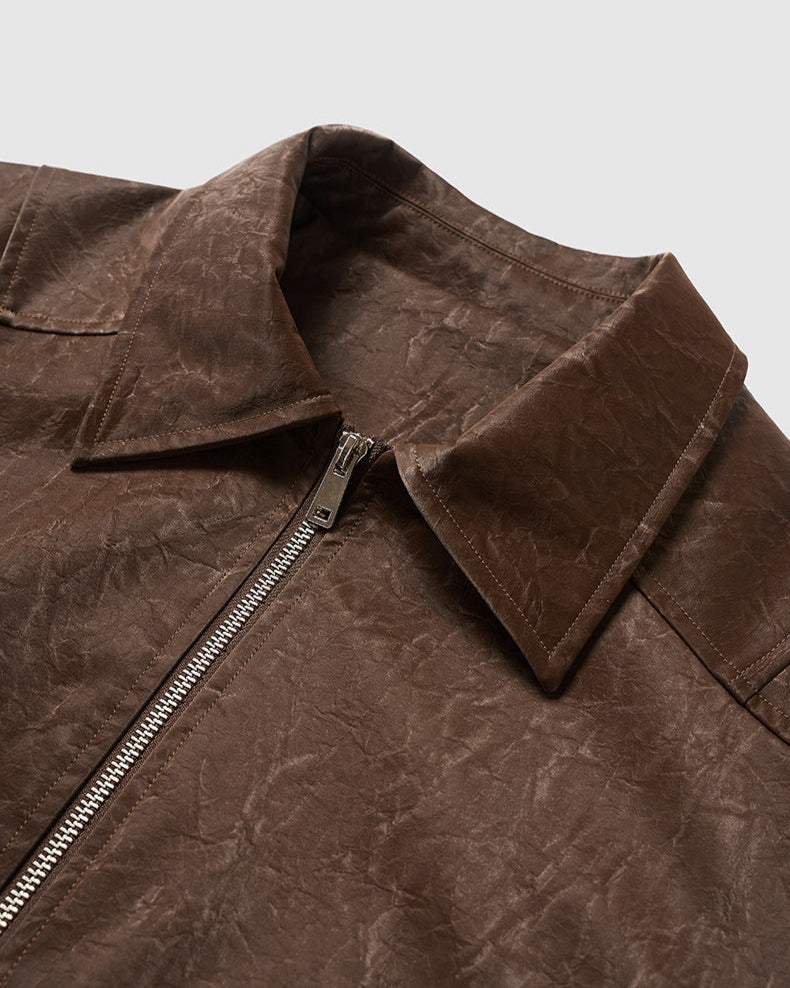 The Crinkle Effect Faux Leather Zip Jacket