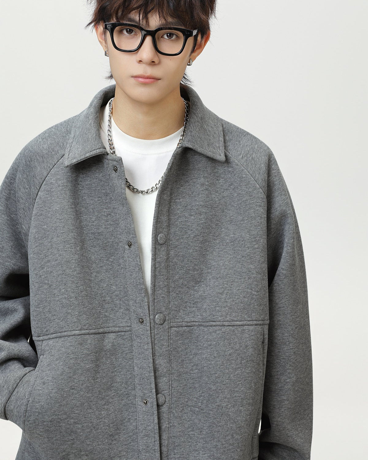 Raglan Wool Blend Short Coat – Textured Casual Oversized Fit