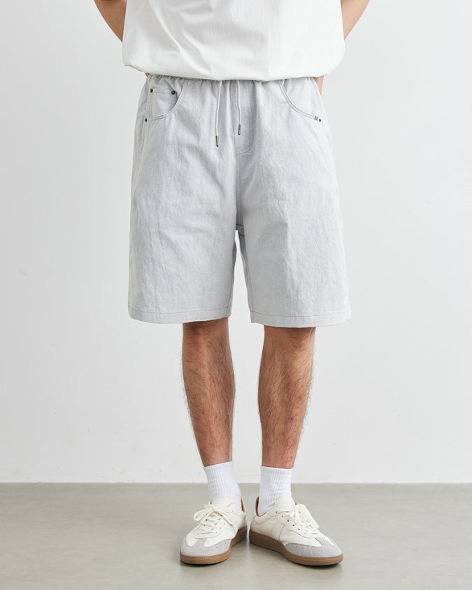 Wide Relaxed Denim Look Shorts with Drawstrings