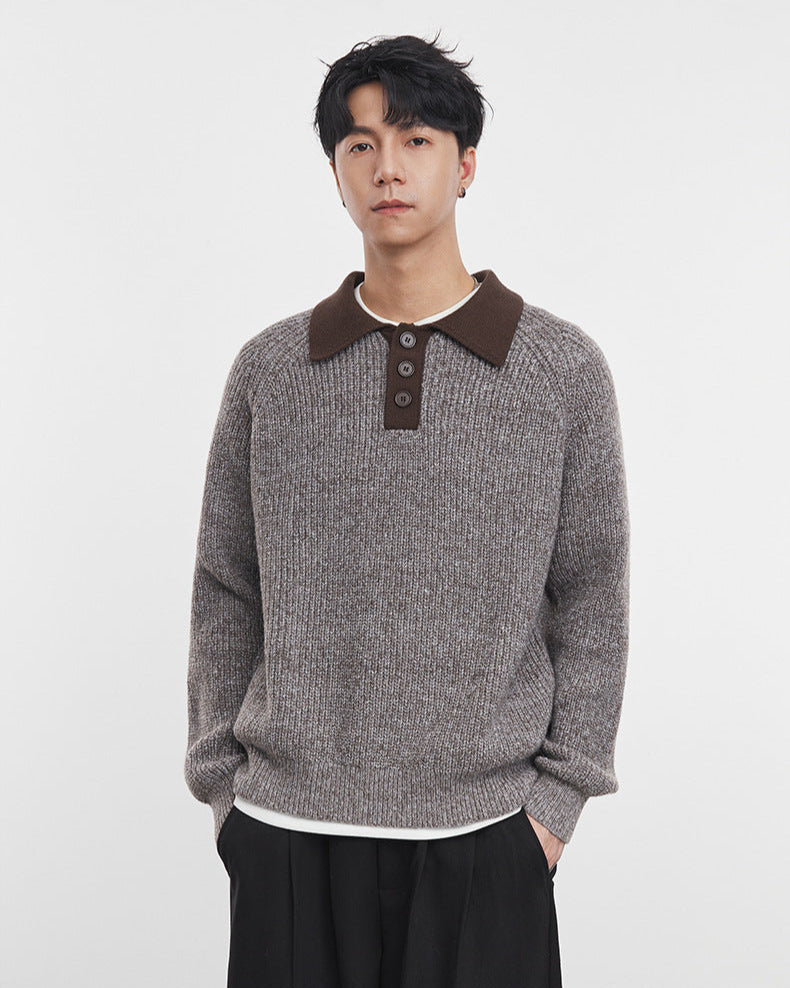 Old Money Style Henry Collar Knitted Sweater with Shallow Hem