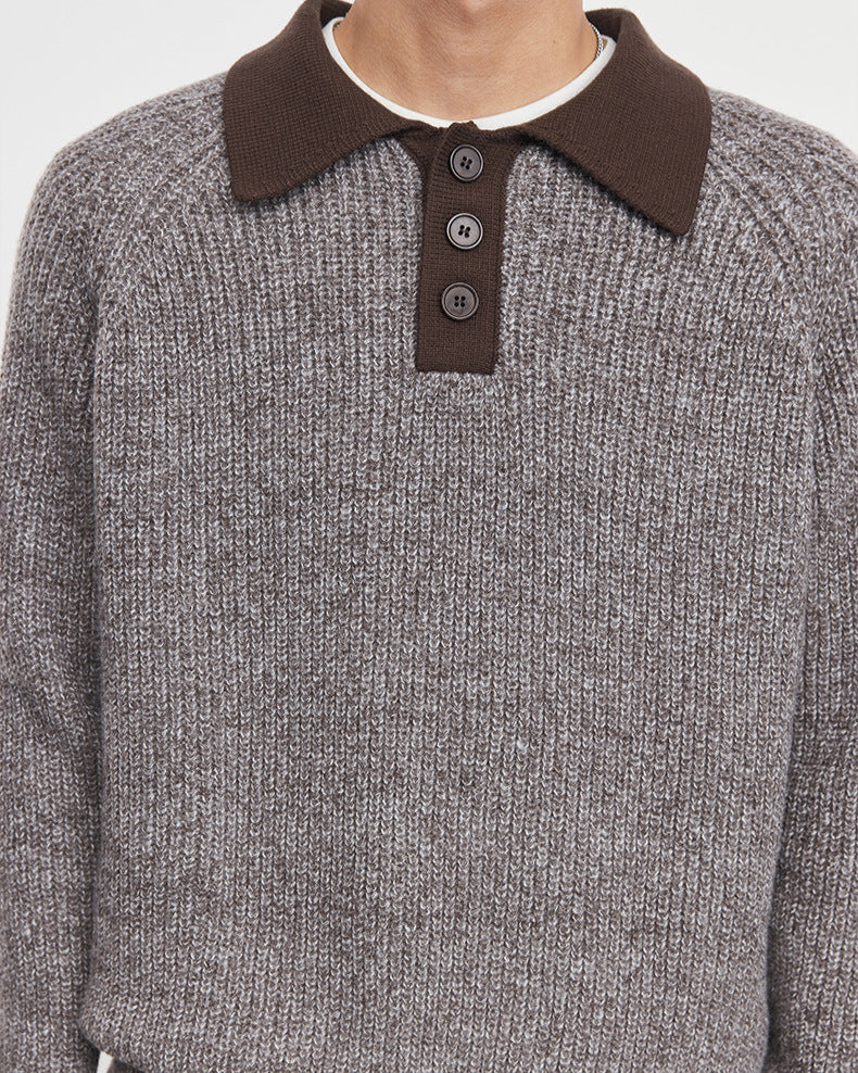 Old Money Style Henry Collar Knitted Sweater with Shallow Hem