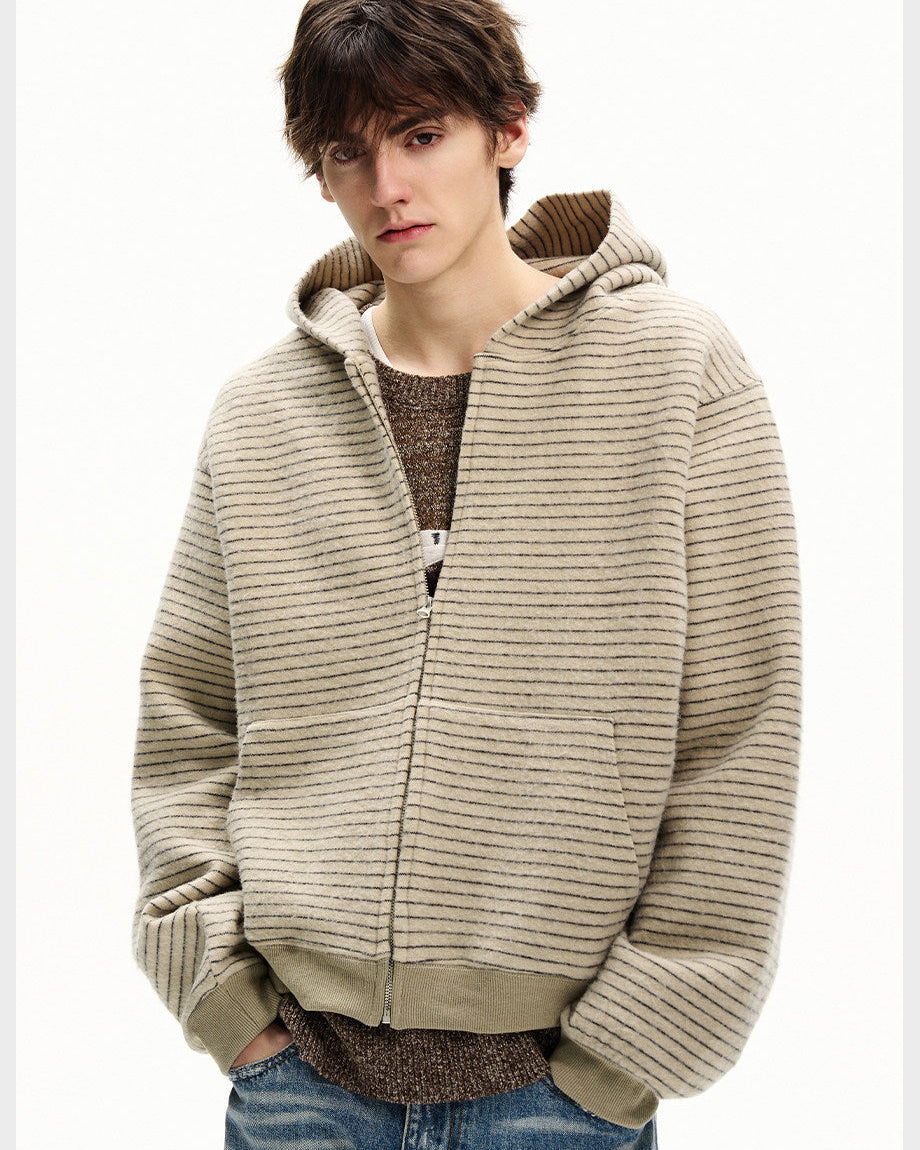 Striped Cotton Knit Zip Hoodie