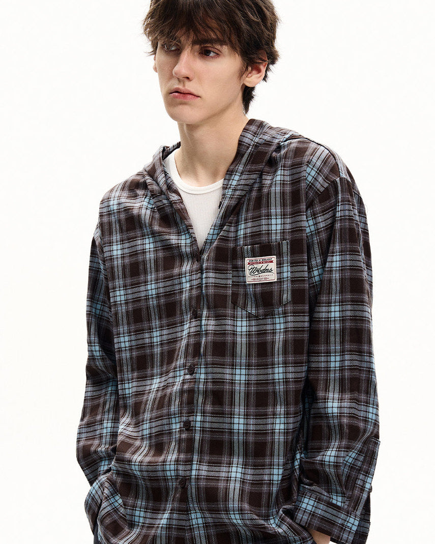 Plaid Cotton Hooded Flannel Cardigan