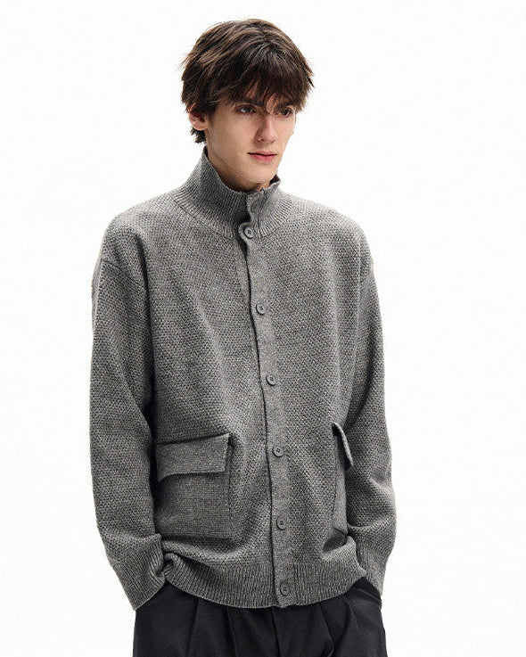 Textured Wool Blend Button Cardigan