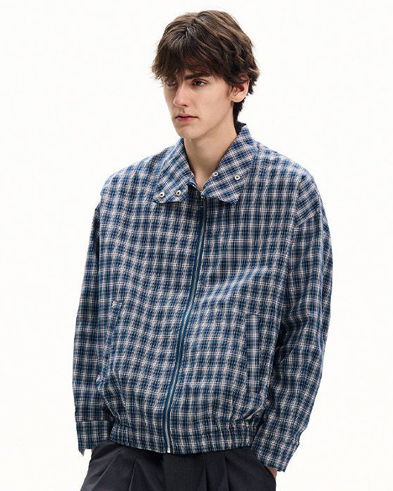 Cotton Checkered Zip Jacket