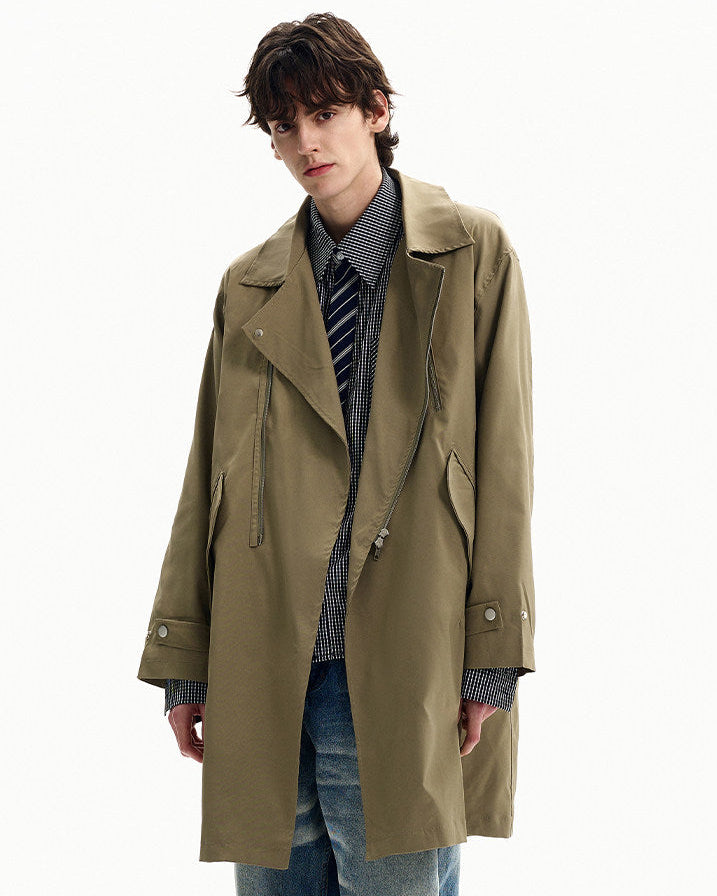 Cotton Twill Zip Trench Coat
