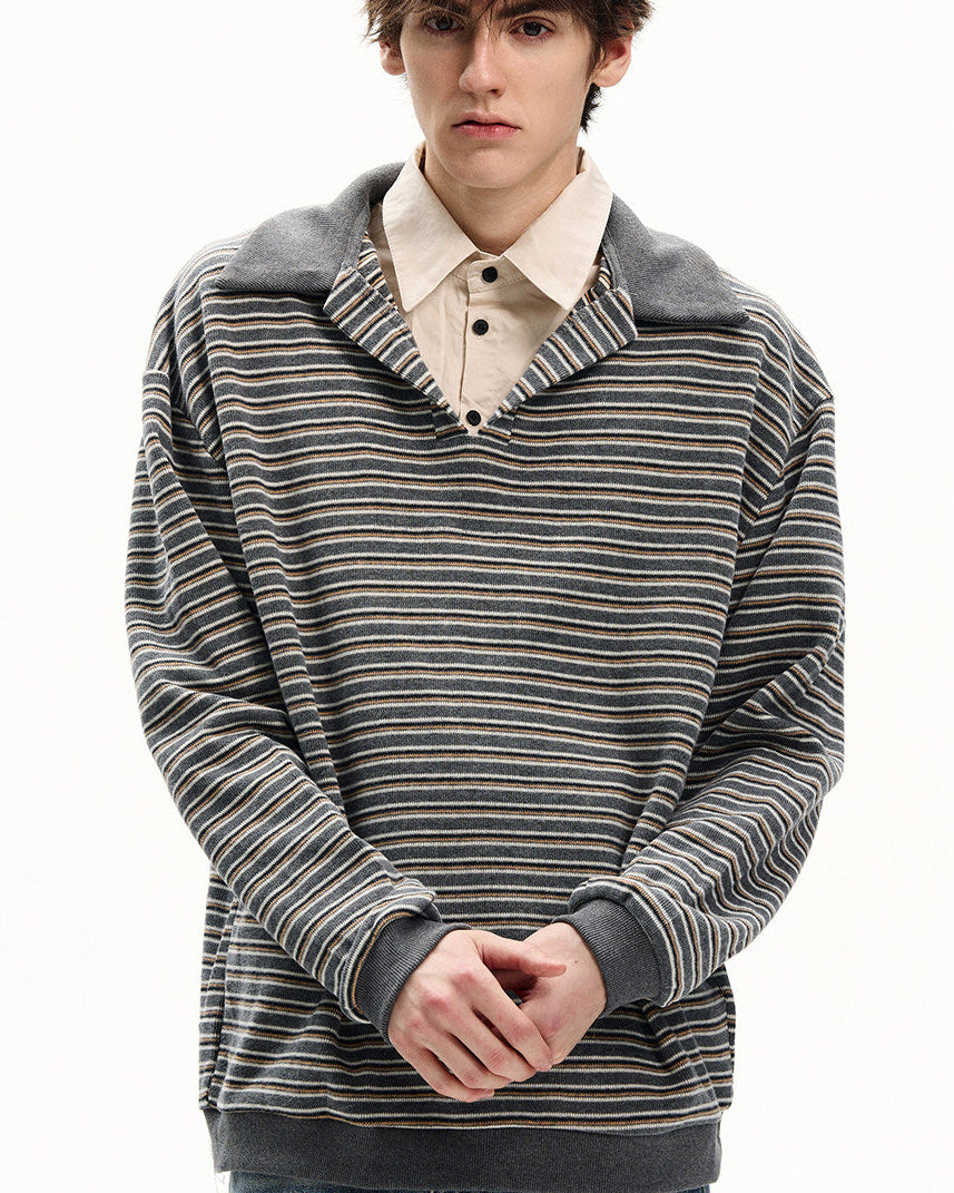 Striped Knit Striped Collar Sweater