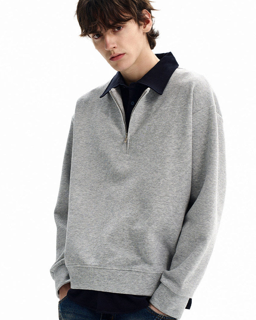 Brushed Cotton Half Zip Pullover Sweater