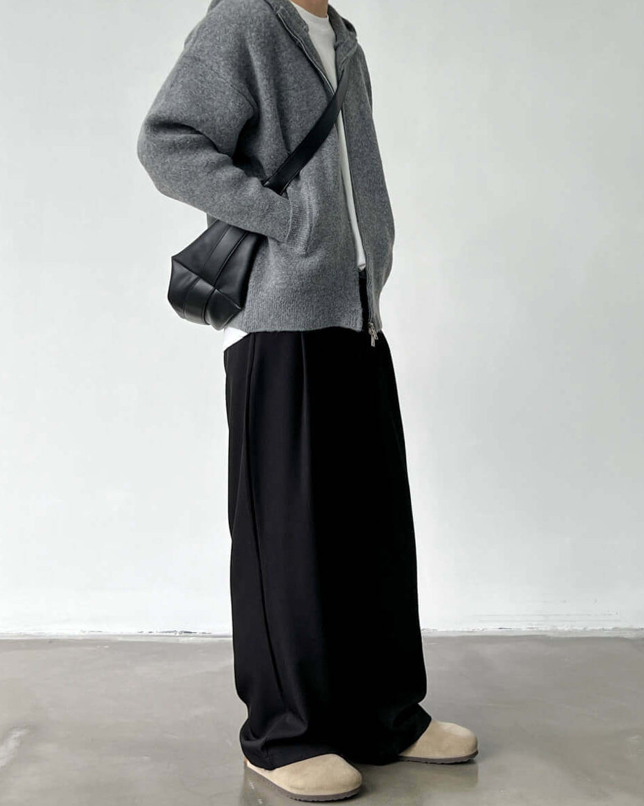 Wide-Leg Double Pleated Casual Trousers