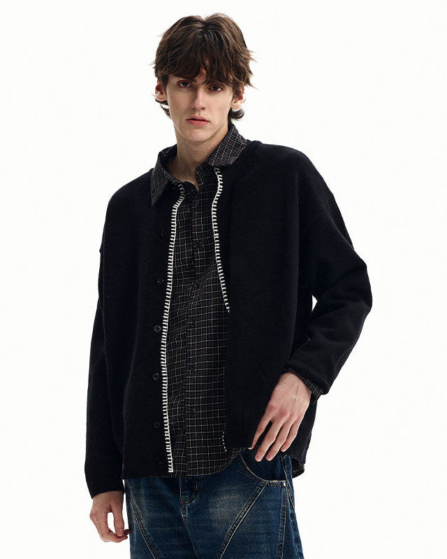 Soft and Relaxed Contrast Trim Knit Cardigan