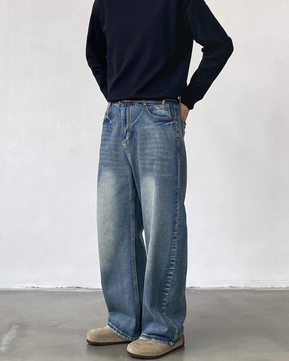 Washed Wide Loose Denim Jeans