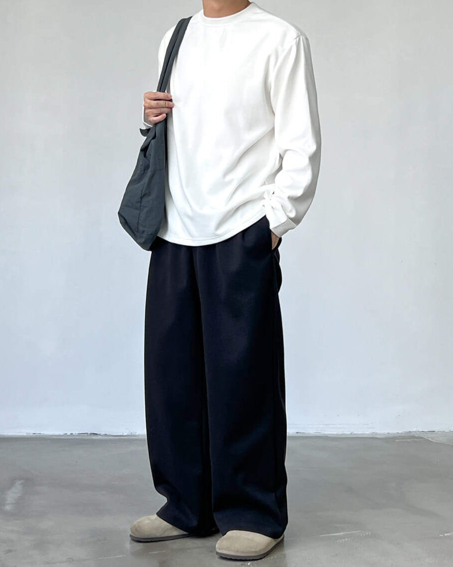 Cotton Blend Wide Pleat Trousers