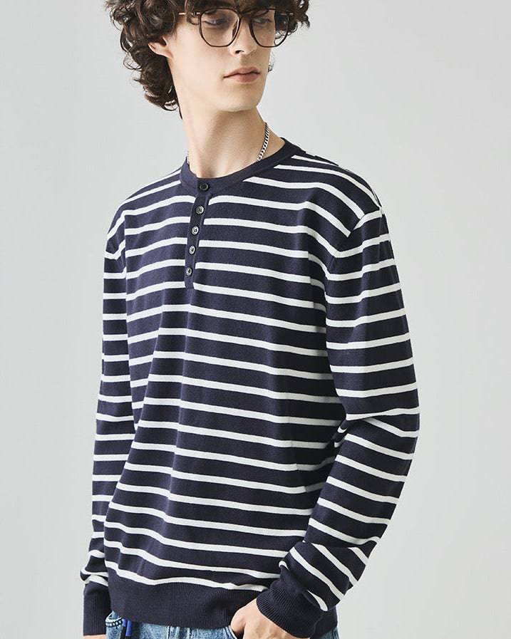 The Elliston Contrast Henley Knit Polo Sweater