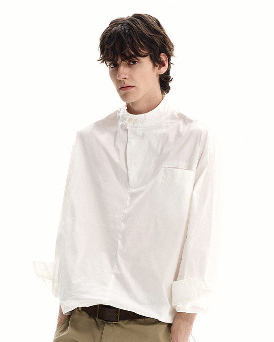 Cotton Poplin Stand Collar Shirt