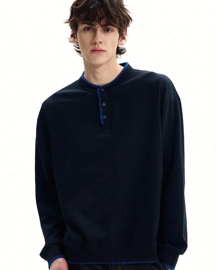 Cotton Ribbed Henley Top