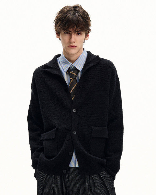 Textured Wool Blend Button Cardigan