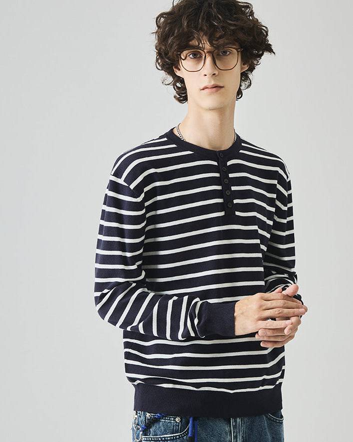 The Elliston Contrast Henley Knit Polo Sweater