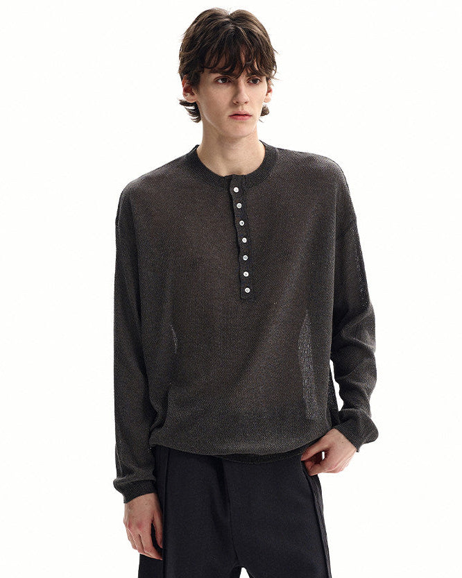 Refined Collar  Knit Henley