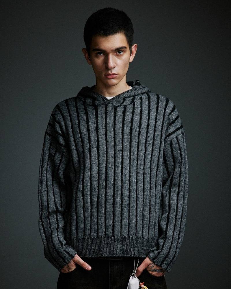 Vertical Stripe Knit Hoodie