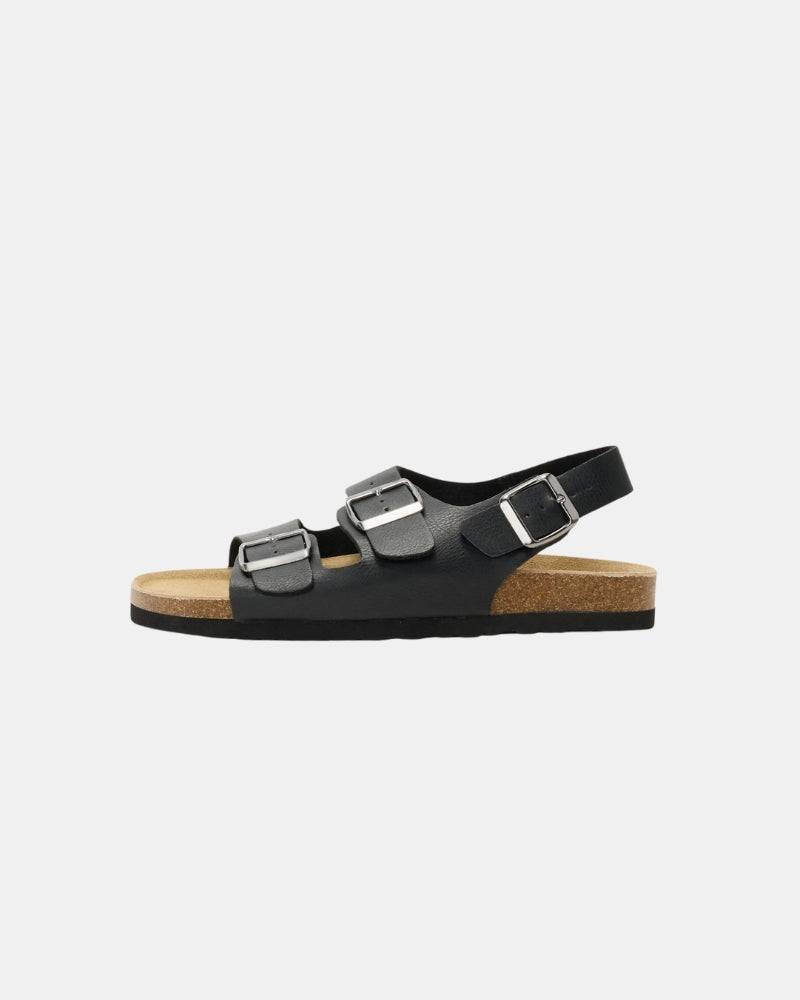 Adjustable Leather Sandals with Back Strap - Black