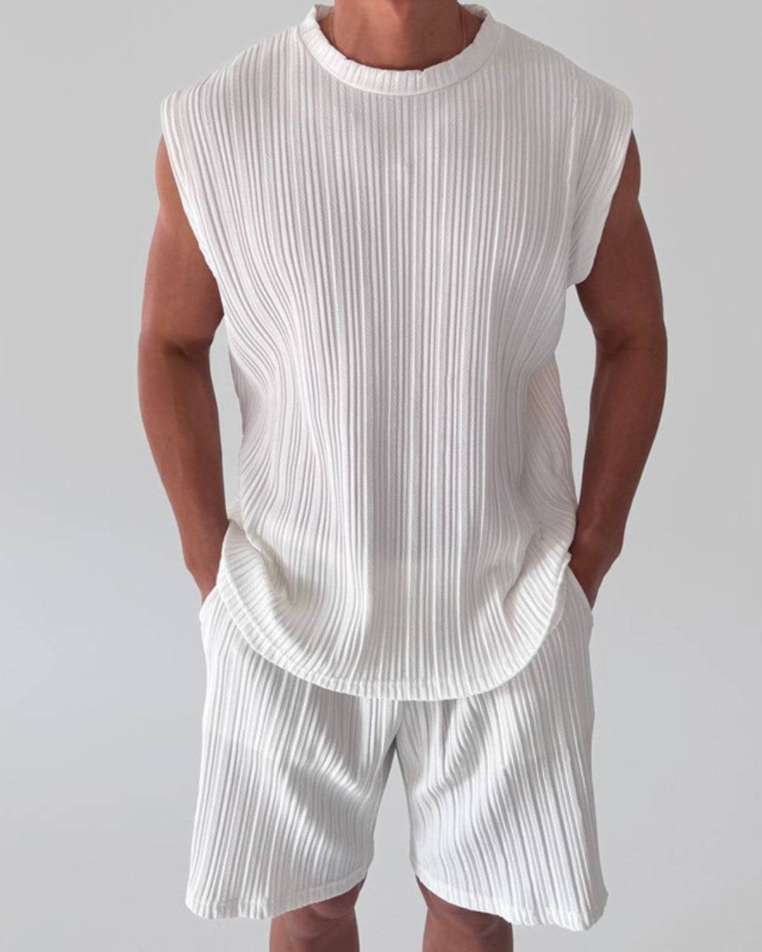Ivory Sleeveless Pleated Set