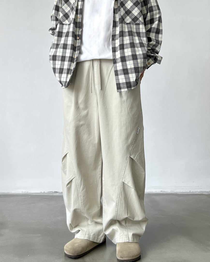 Cotton Drawstring Wide Leg Trousers