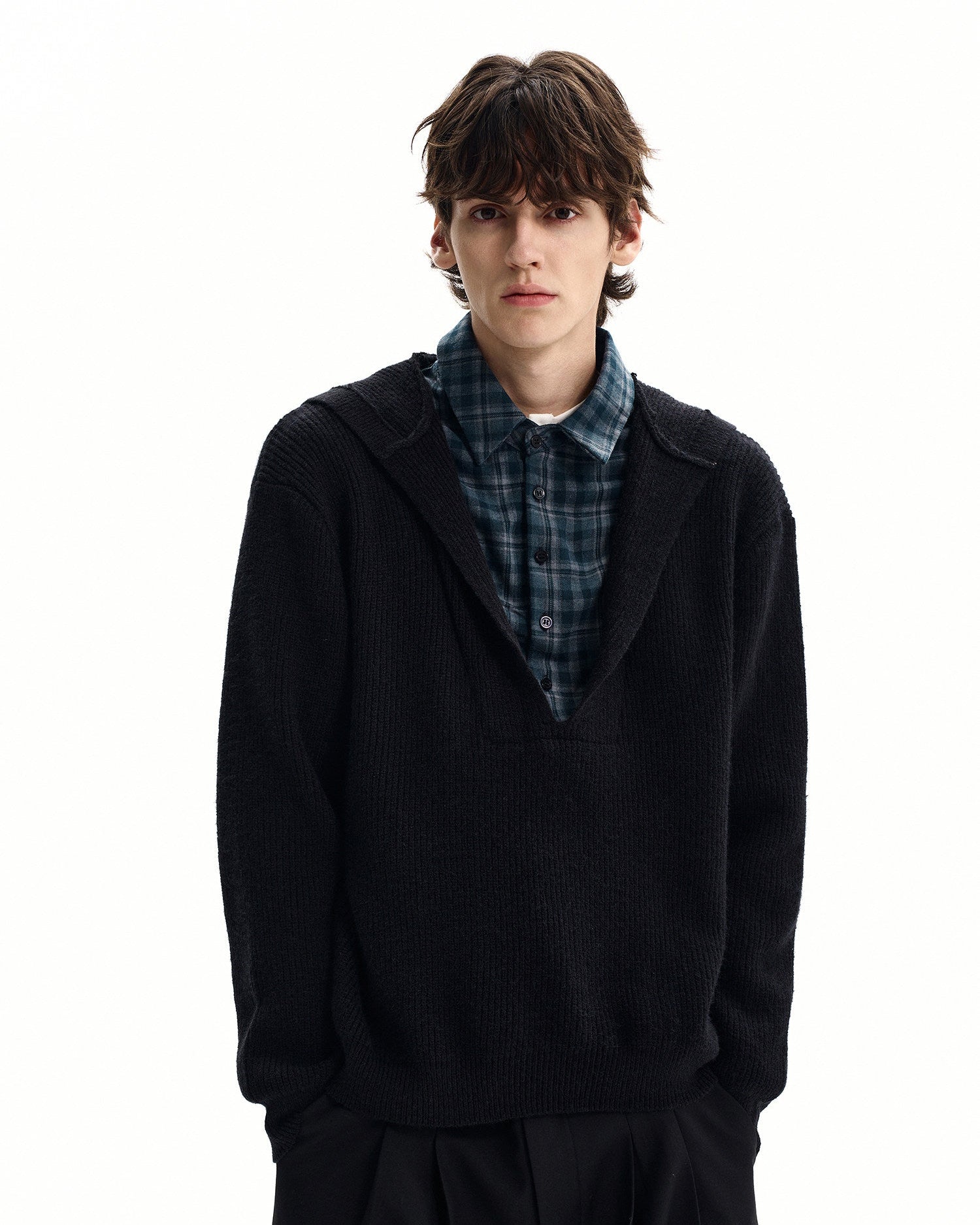Relaxed Style Knit Hooded Pullover