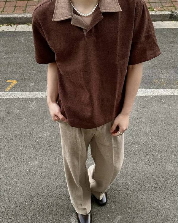 Linnen Mix Open Polo Shirt