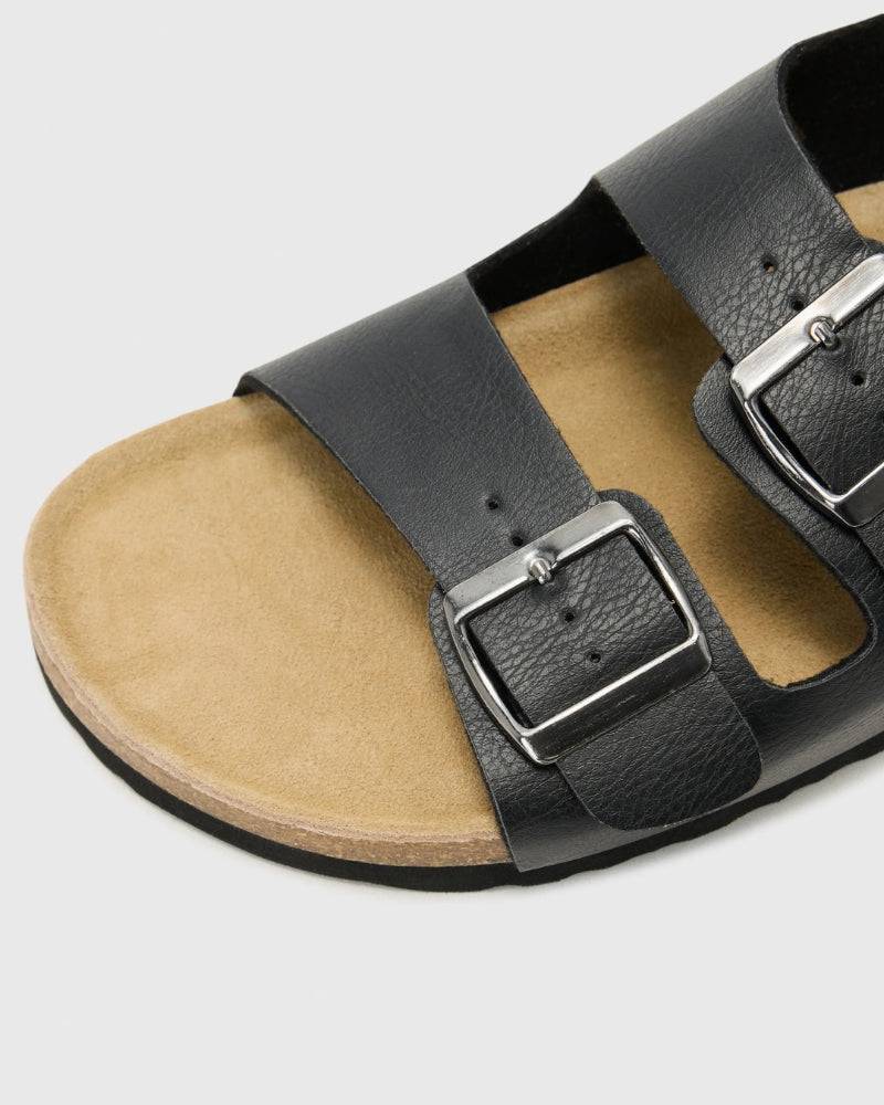 Adjustable Leather Sandals with Back Strap - Black