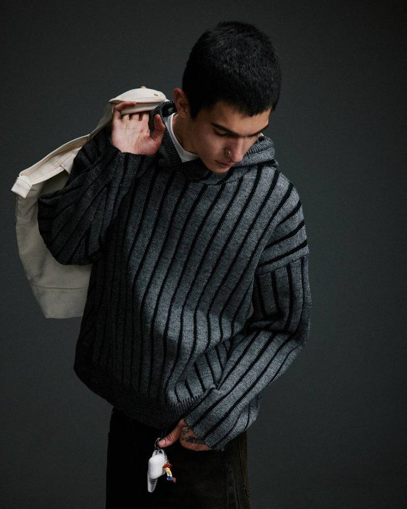 Vertical Stripe Knit Hoodie