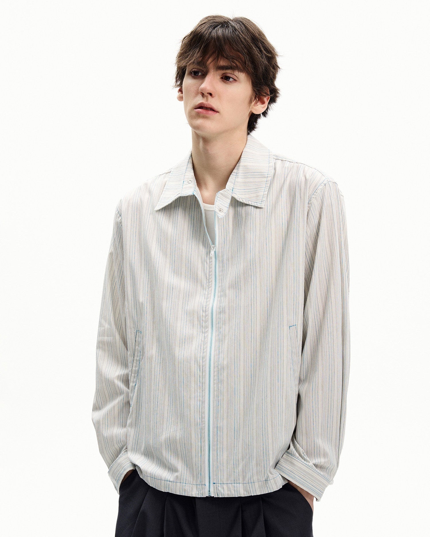 Striped Cotton Zip Front Jacket