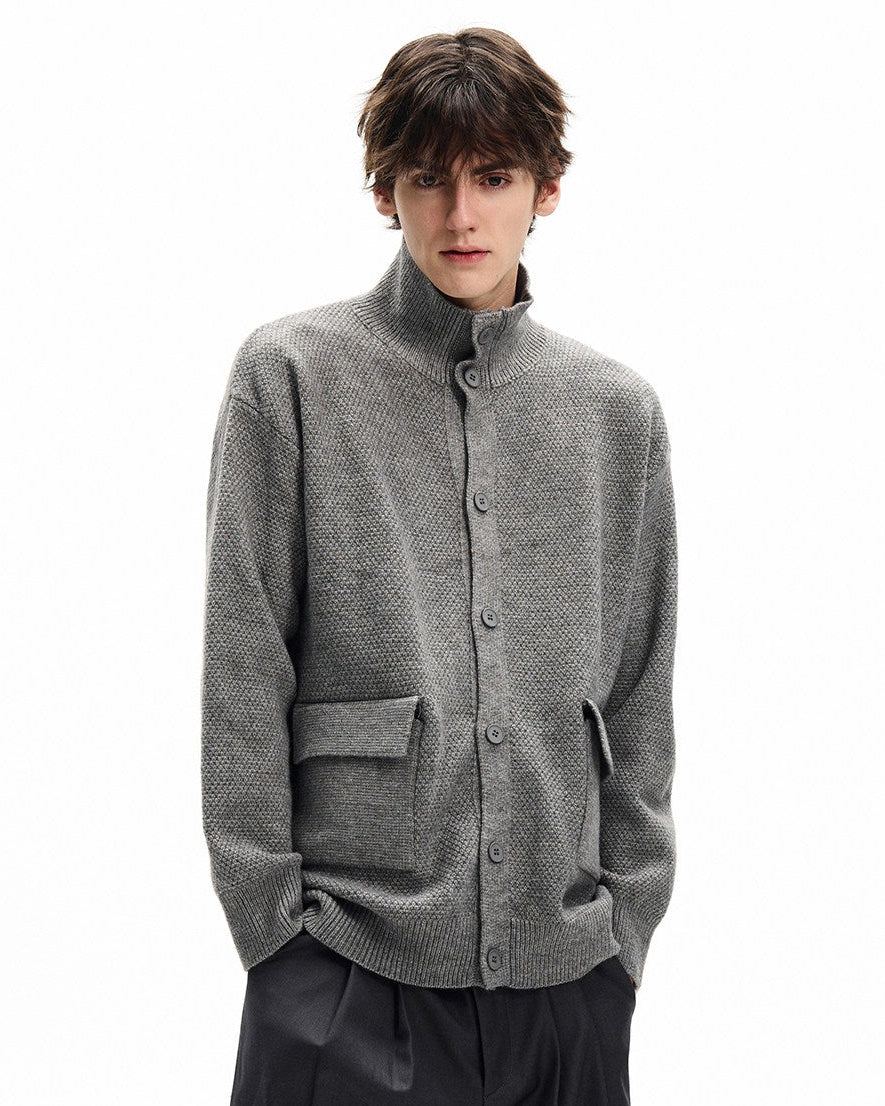 Textured Wool Blend Button Cardigan