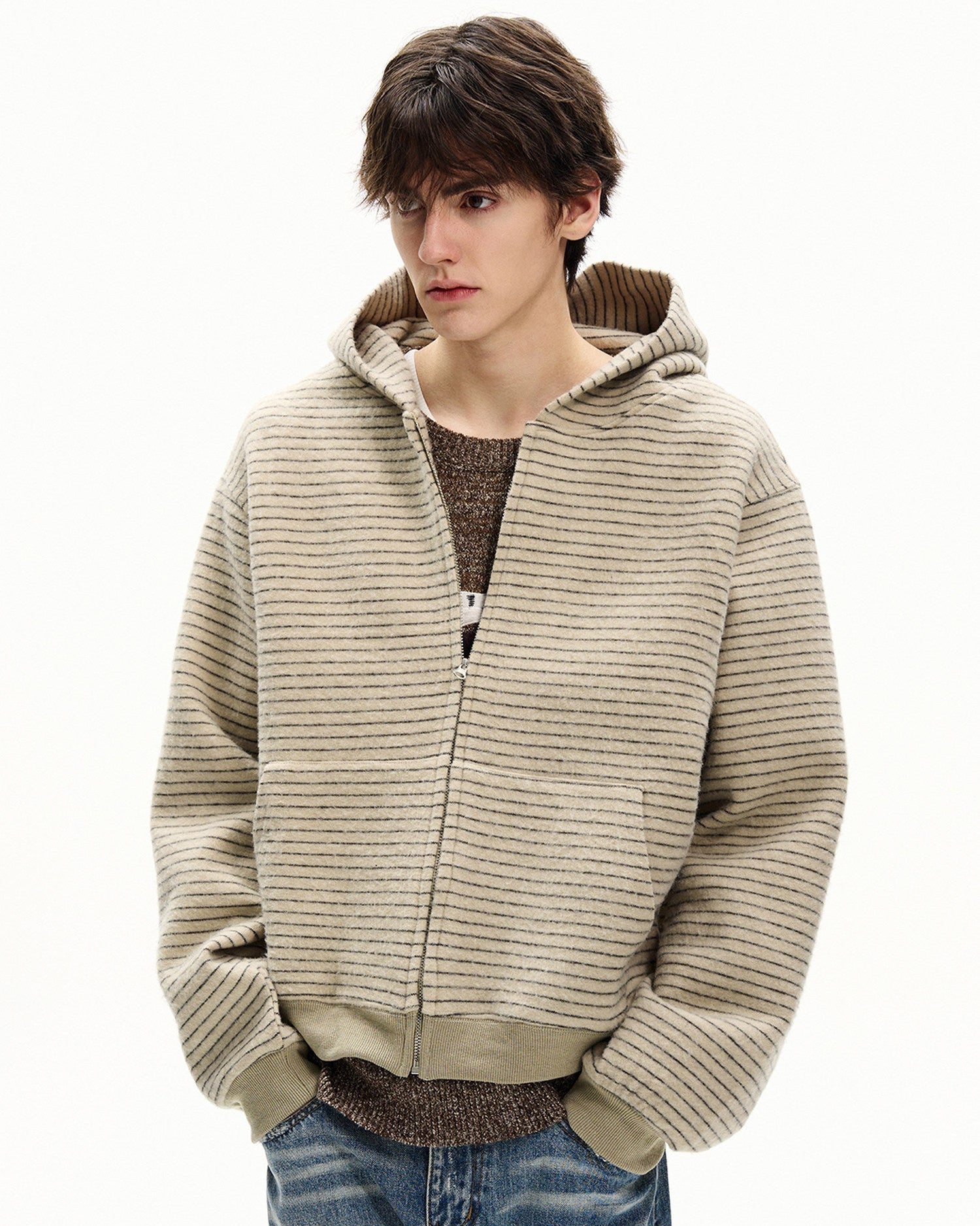 Modern Stripe Knit Zip Hoodie