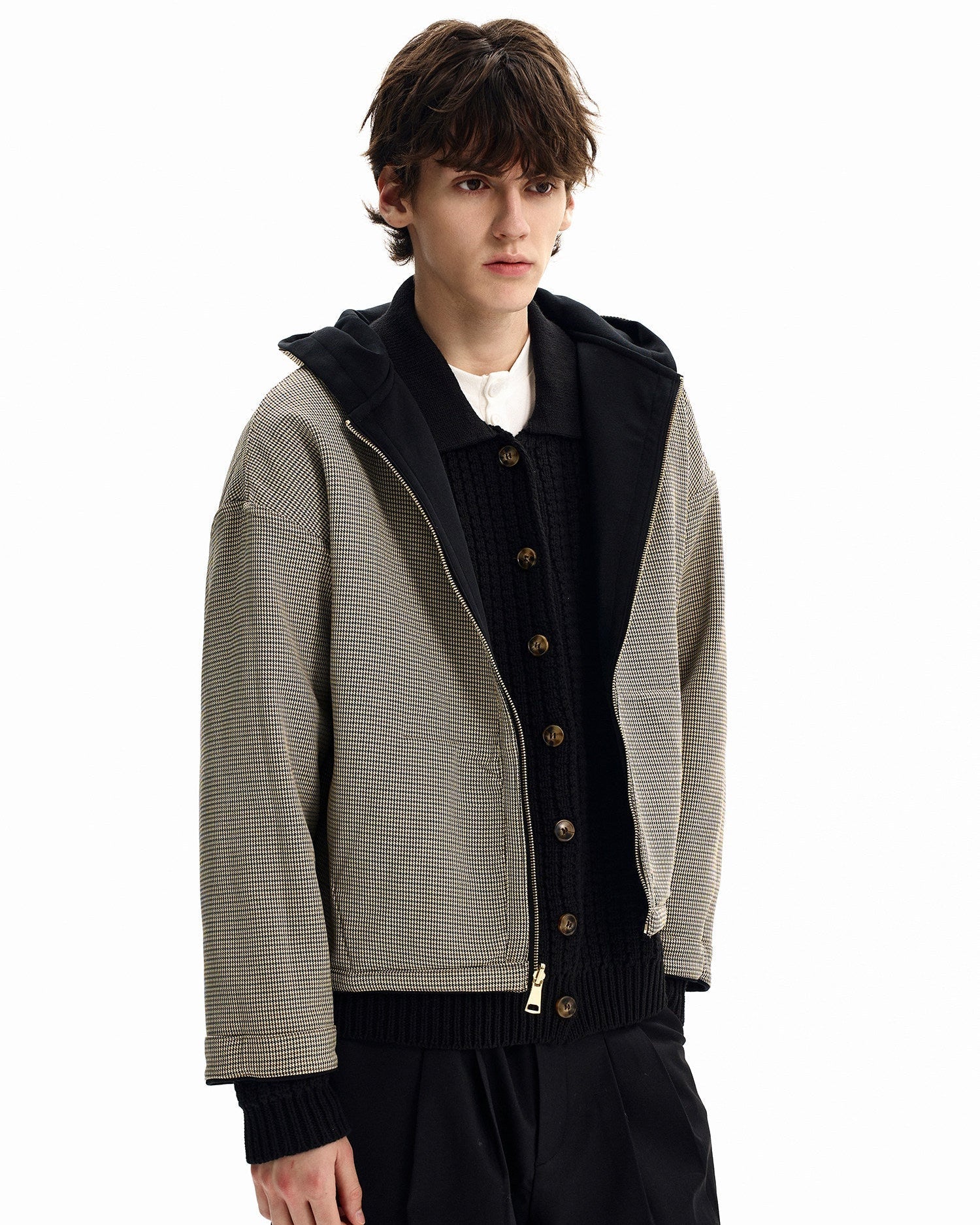 Reversible Houndstooth Zip Hoodie