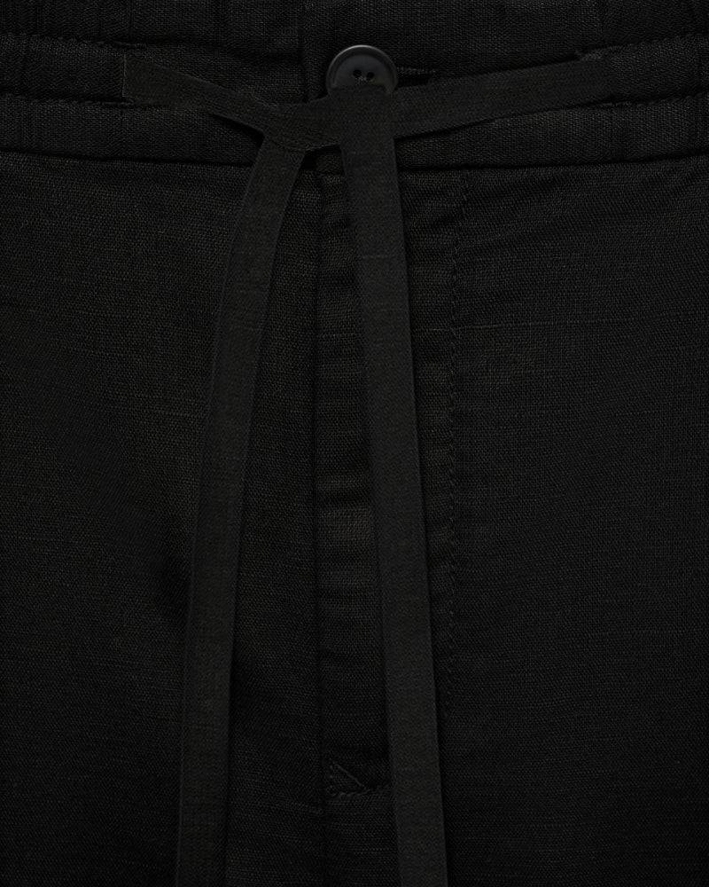 Cotton and linen blend trousers with drawstrings - black