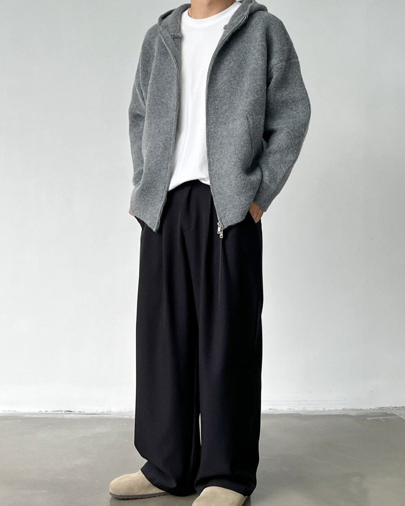 Wide-Leg Double Pleated Casual Trousers