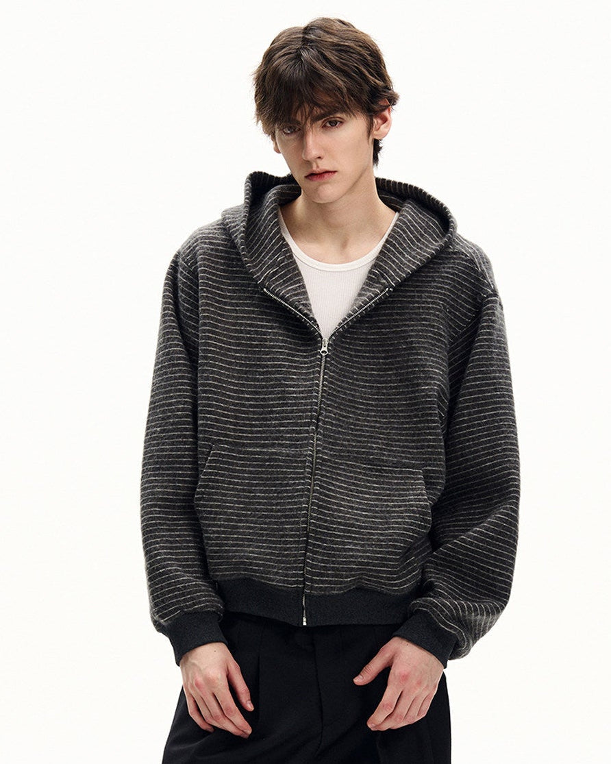 Striped Cotton Knit Zip Hoodie