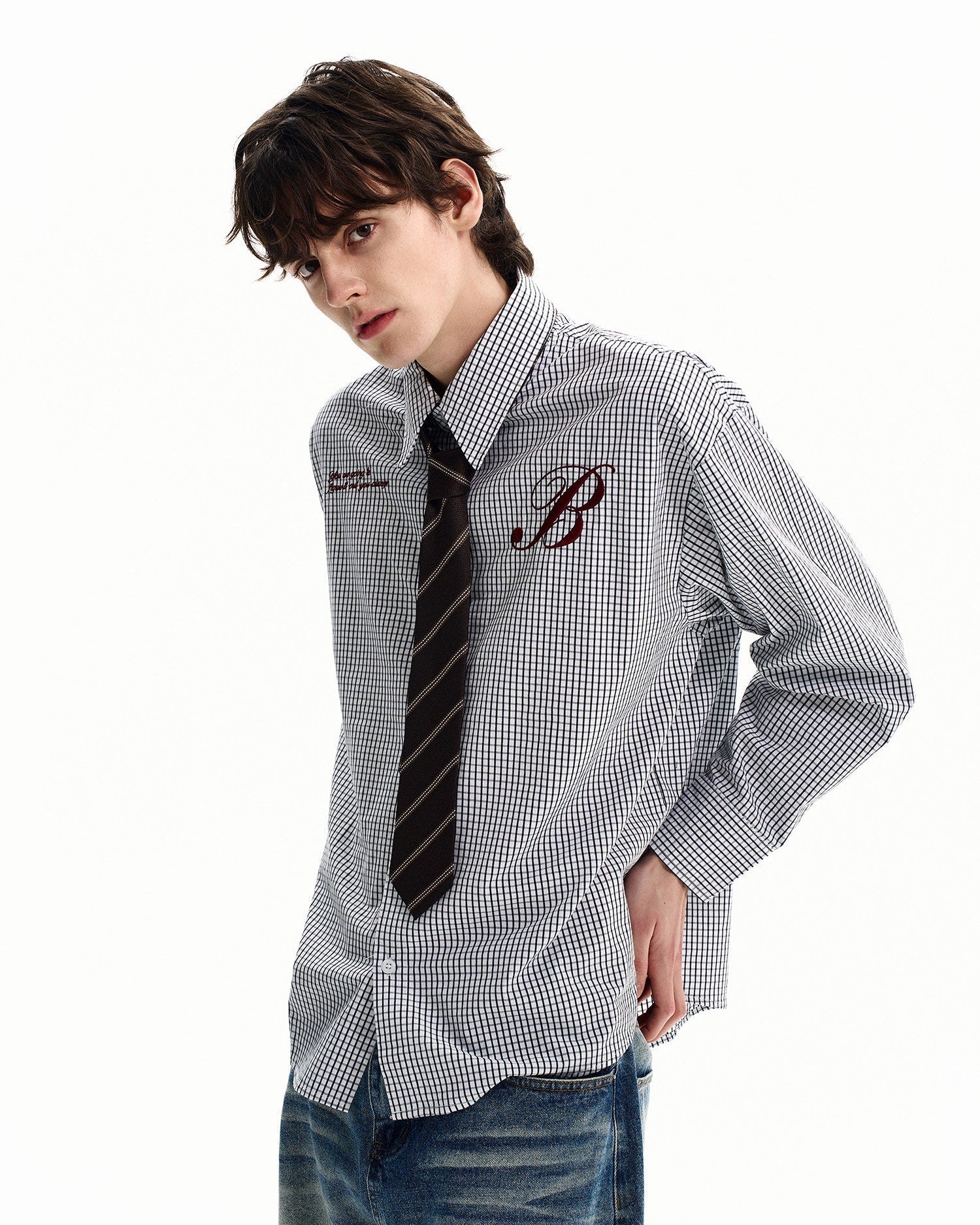 Checked Cotton Embroidered Shirt