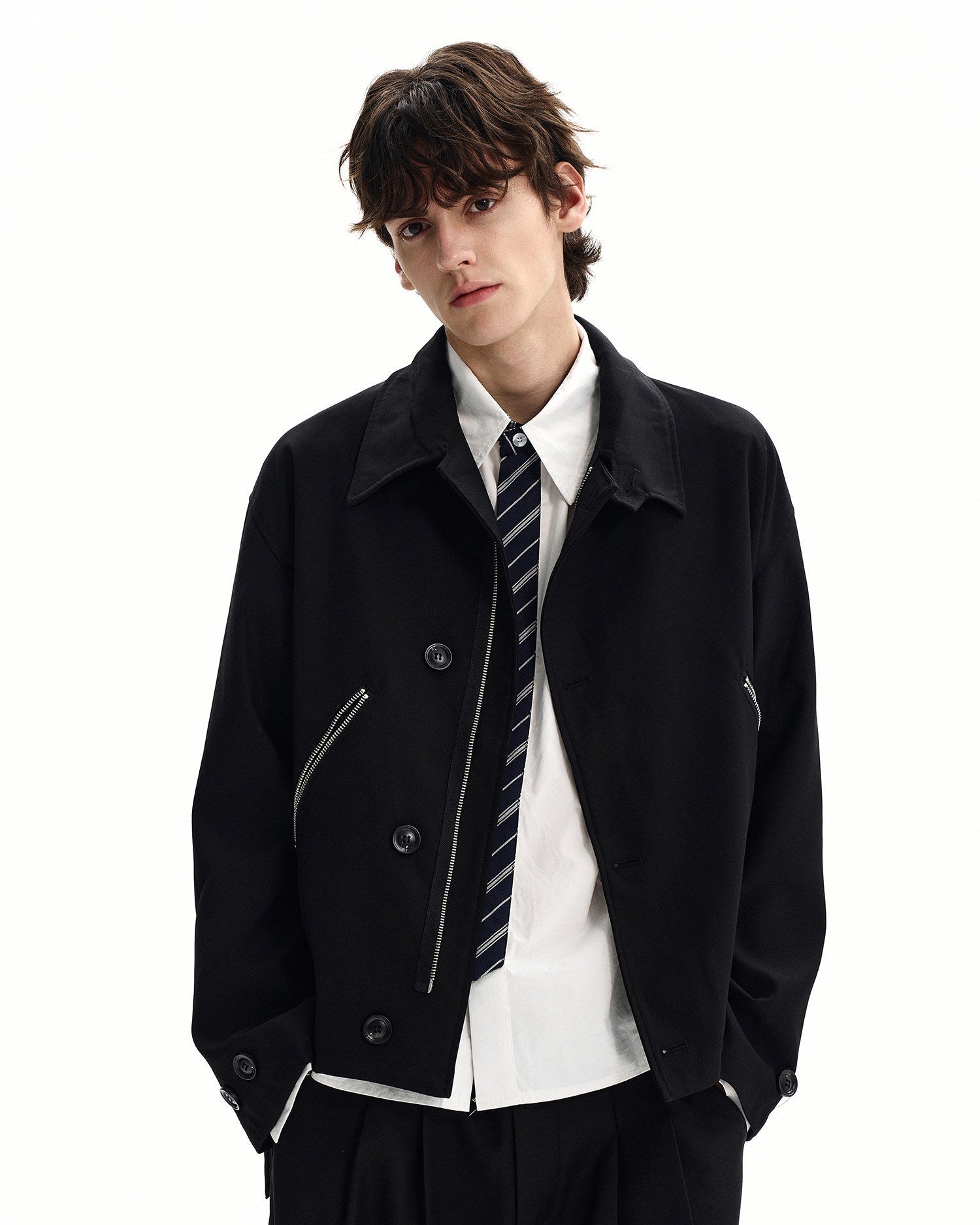 Wool Blend Zip Pocket Jacket