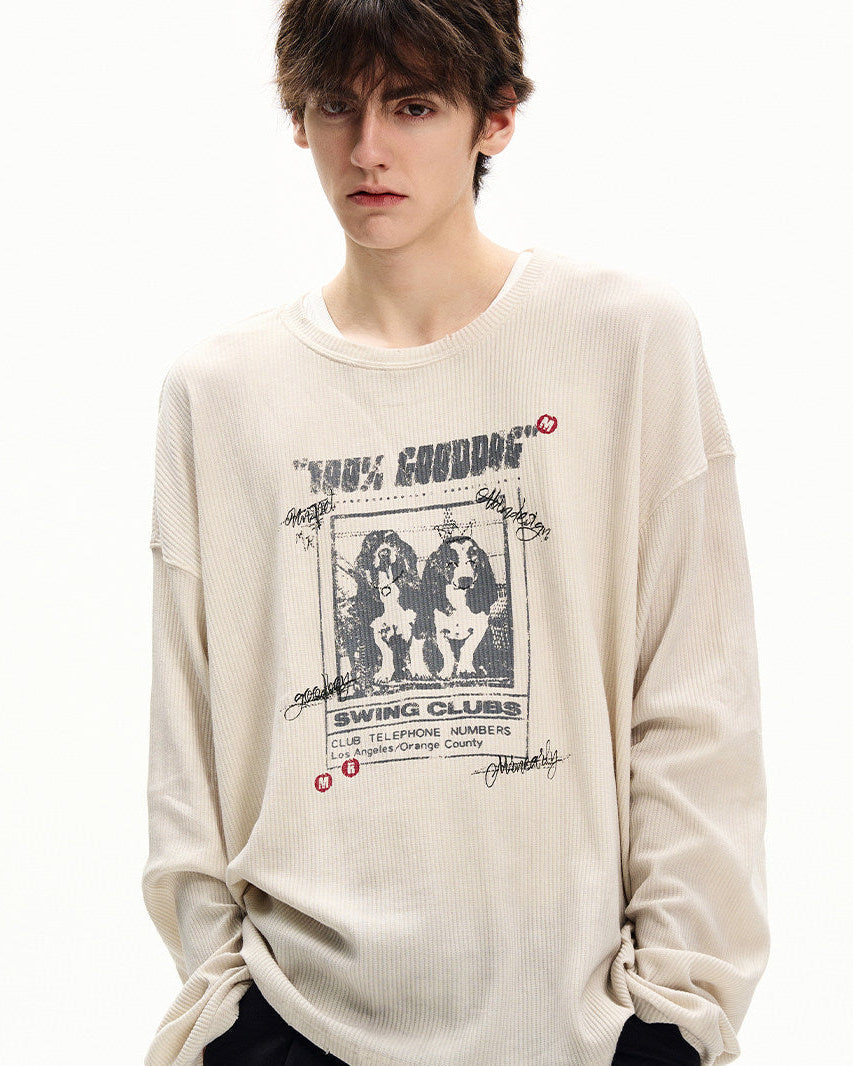 Waffle Knit Graphic Long Sleeve Tee
