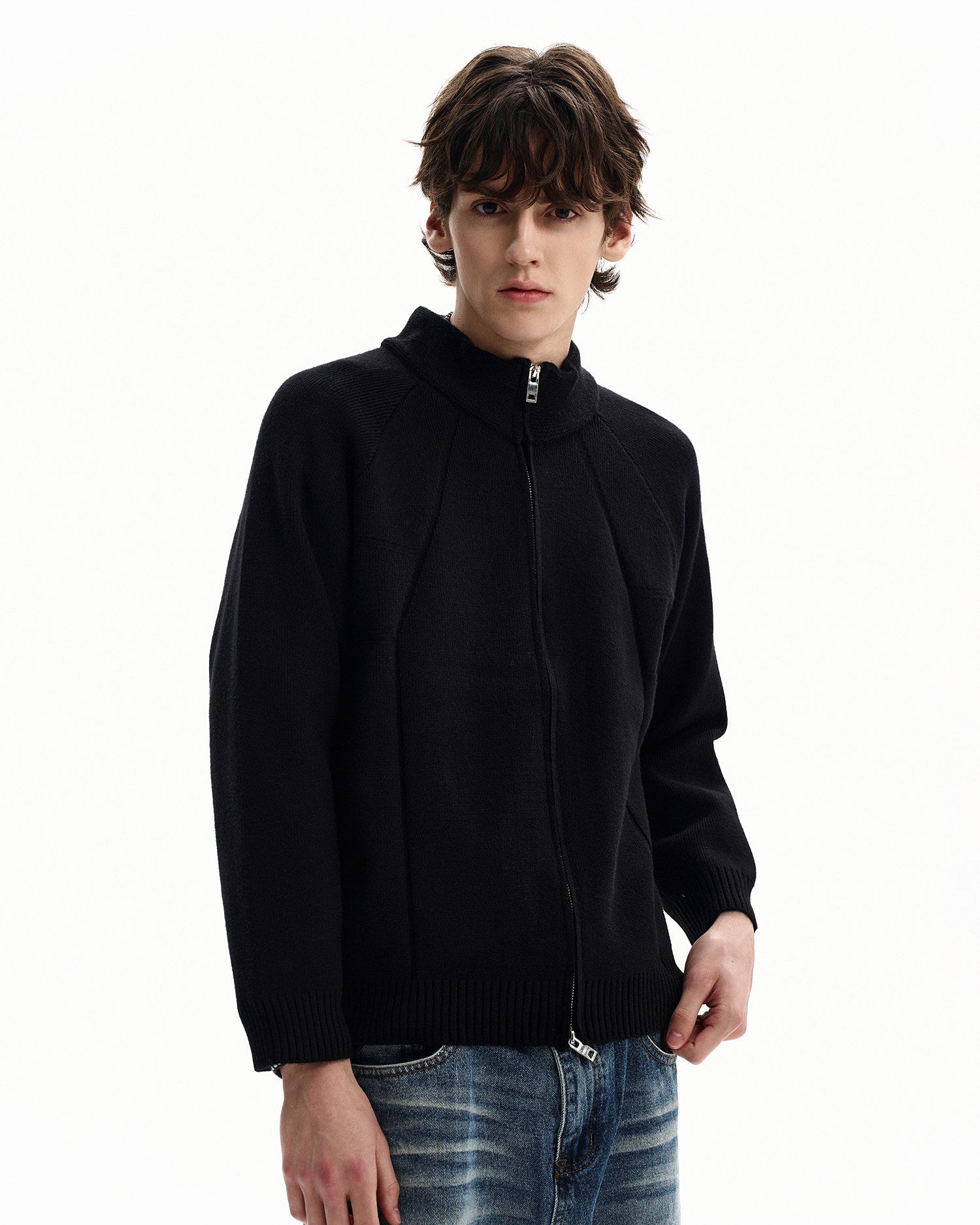 Casual Style Zip-Up Knit Jacket