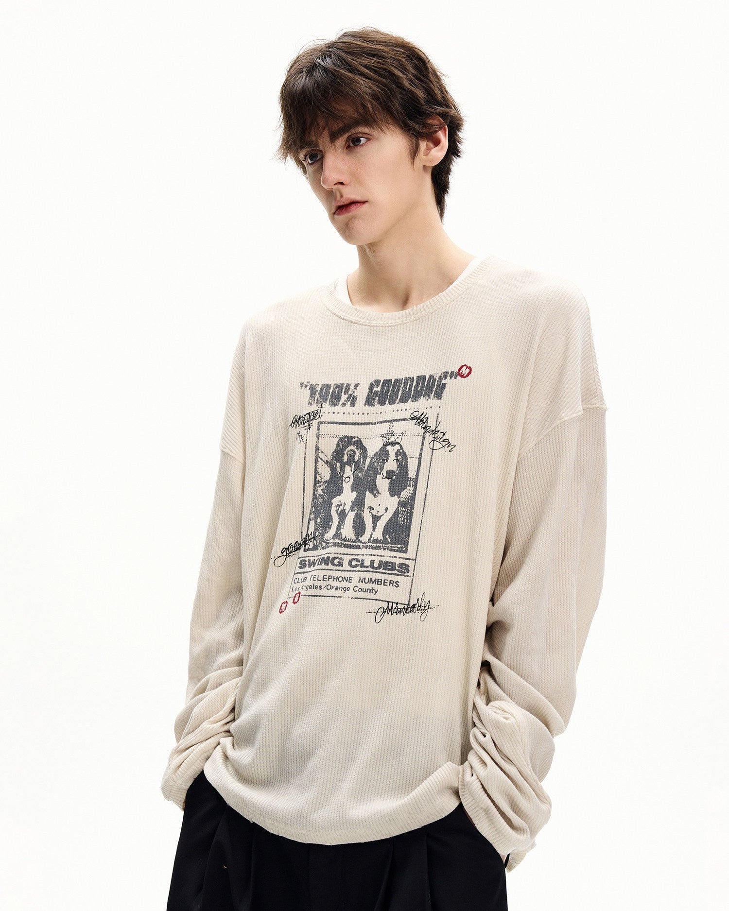 Waffle Knit Graphic Long Sleeve Tee